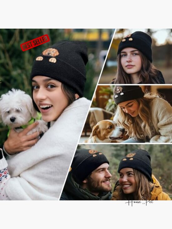 Winter Knitted Beanie Skull Cap Embroidered Golden Retriever Dog Lover Gift One main image 2